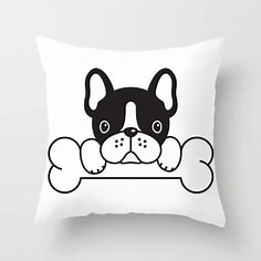 Housse de coussin Frenchie avec os